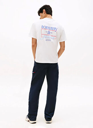 Tommy Jeans Bisiklet Yaka Düz Beyaz Erkek T-Shirt DM0DM21986YBL TJM RLX CREST PLAY TE