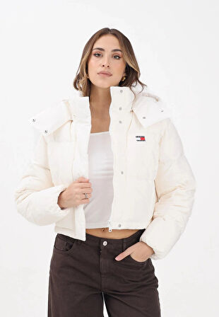 Tommy Hilfiger TJW Alaska Grid Kısa Kuş Tüyü Kadın Beyaz Ceket DW0DW21624YBH