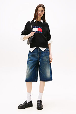 Kadın Regular Fit Grafik Logolu Triko Kazak - Siyah | XL