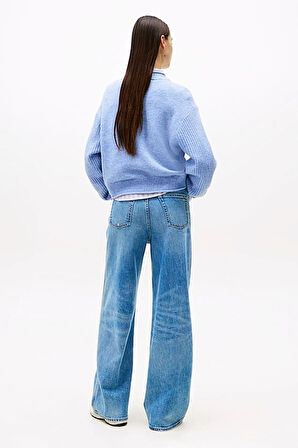 Kadın Relaxed Fit Grafik Logolu Triko Kazak - Mavi | S