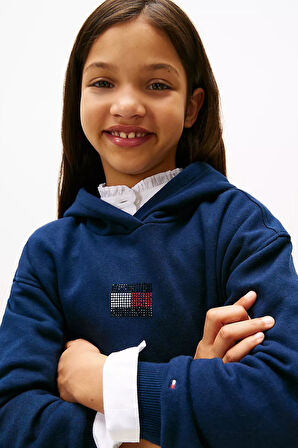 Kız Çocuk Rahat Kalıp Taşlı Amblemli Kapüşonlu Sweatshirt - Lacivert | 10 Yaş