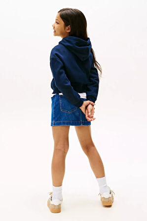 Kız Çocuk Rahat Kalıp Taşlı Amblemli Kapüşonlu Sweatshirt - Lacivert | 12 Yaş