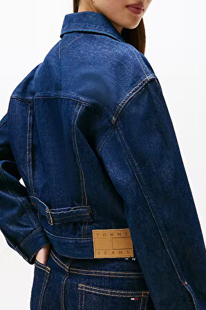 Kadın Regular Fit Pileli Kısa Kot Ceket - Lacivert | L