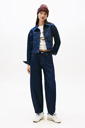 Kadın Regular Fit Pileli Kısa Kot Ceket - Lacivert | L