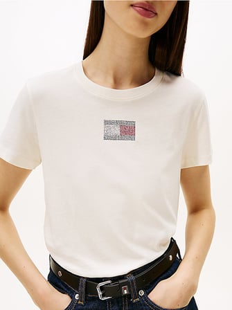 Tommy Jeans Yuvarlak Yaka Desenli Beyaz Kadın T-Shirt DW0DW21965YBH
