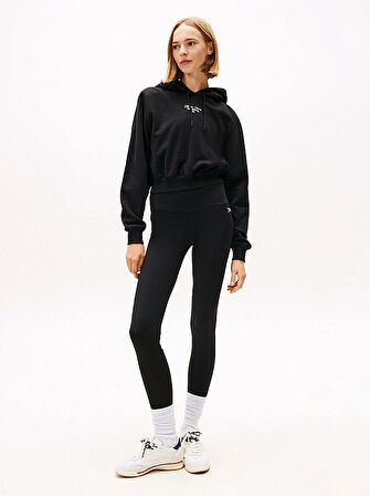 Tommy Hilfiger TJW Gümüş Rengi Yazı Baskılı Kadın Siyah Çorap DW0DW21830BDS