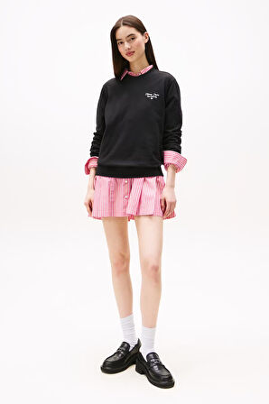 Kadın Regular Fit Nakış Logolu Sweatshirt - Siyah | L