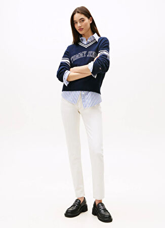 Tommy Jeans Yüksek Bel Dar Paça Slim Fit Beyaz Kadın Denim Pantolon DW0DW221631D0