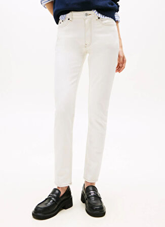 Tommy Jeans Yüksek Bel Dar Paça Slim Fit Beyaz Kadın Denim Pantolon DW0DW221631D0