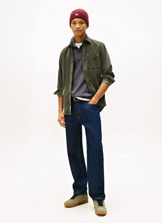 Tommy Jeans Regular Fit Haki Düz Erkek Gömlek DM0DM22021MRH TJM REG BABY CORD SHI