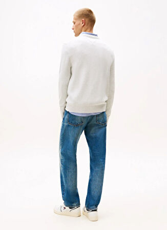 Tommy Jeans Bisiklet Yaka Düz Açık Gri Erkek Kazak DM0DM21787P09 TJM SLIM ESS SWEATER