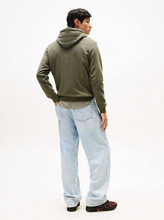 TOMMY HILFIGER Erkek Marka Logolu Kapüşonlu  Organik Pamuklu Kanguru Ceplli Günlük Kullanıma Uygun Yeşil Sweatshirt DM0DM20738 MRH