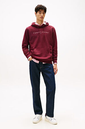 Erkek TJM Regular Linear Logo Kapüşonlu Sweatshirt -  Bordo | S