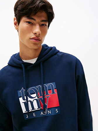 TOMMY HILFIGER Erkek Marka Logolu Kapüşonlu Şık Görünüşlü Lacivert Sweatshirt DM0DM22092 C1G