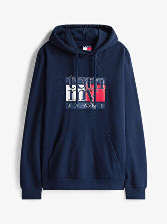 TOMMY HILFIGER Erkek Marka Logolu Kapüşonlu Şık Görünüşlü Lacivert Sweatshirt DM0DM22092 C1G