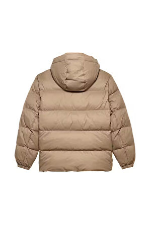 Erkek Kapüşonlu Kaz Tüyü Dolgulu Şişme Mont - Bej | XS