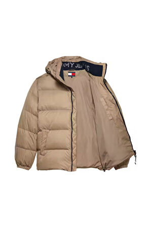 Erkek Kapüşonlu Kaz Tüyü Dolgulu Şişme Mont - Bej | XS