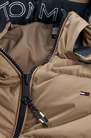 Erkek Kapüşonlu Kaz Tüyü Dolgulu Şişme Mont - Bej | XS