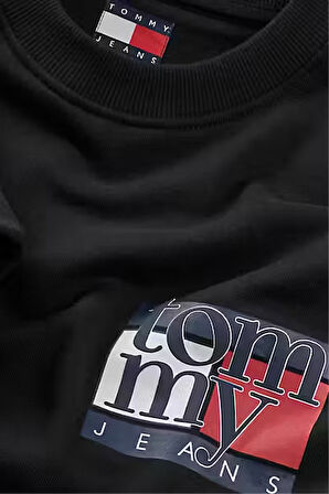Erkek Logo Baskılı Bisiklet Yaka Sweatshirt - Siyah | S