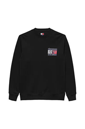 Erkek Logo Baskılı Bisiklet Yaka Sweatshirt - Siyah | M