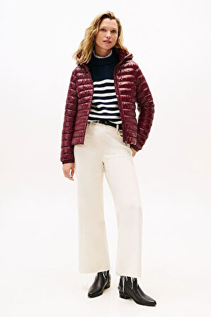 Kadın Slim Fit Gizli Kapüşonlu Şişme Mont - Bordo | S