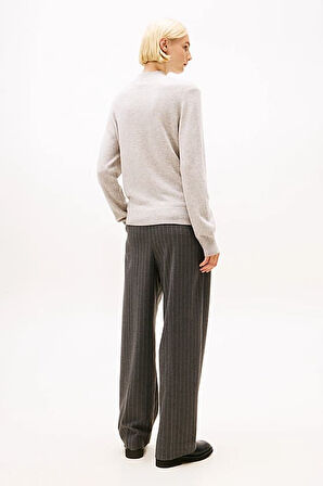 Kadın Kaşmir Karışımlı Yarım Balıkçı Yaka Triko Kazak - Gri | XS