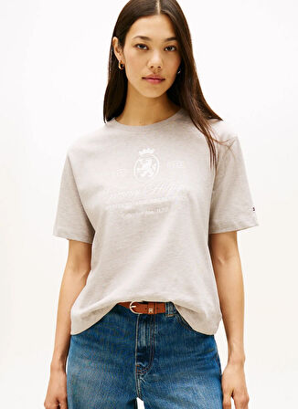 Tommy Hilfiger Yuvarlak Yaka Baskılı Kahve Kadın T-Shirt WW0WW46118H01