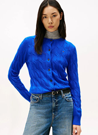 Tommy Hilfiger Yuvarlak Yaka Standart Düz Mavi Kazak Kadın WW0WW47463C65