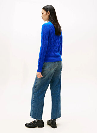 Tommy Hilfiger Yuvarlak Yaka Standart Düz Mavi Kazak Kadın WW0WW47463C65