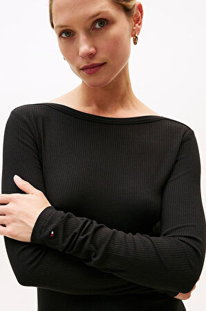 Kadın Dar Kesim Fitilli Eteği Çan Midi Elbise - Siyah | S