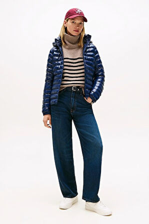 Kadın Slim Fit Kapüşonlu Şişme Mont - Lacivert | S