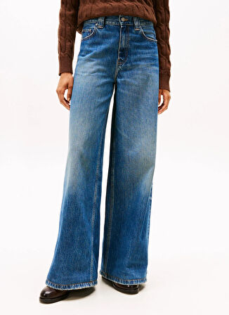 Tommy Hilfiger Yüksek Bel Düz Paça Geniş Fit Mavi Kadın Denim Pantolon WW0WW467311A5