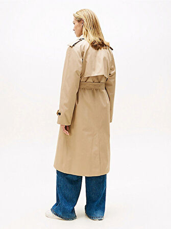 Tommy Hilfiger Pamuklu Normal Kesim Kruvaze Kadın Bej Mont WW0WW46529AEG