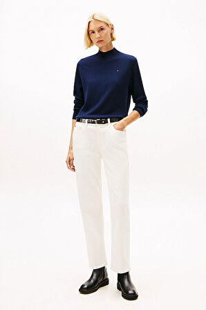 Kadın Kaşmir Karışımlı Yarım Balıkçı Yaka Triko Kazak - Lacivert | XS