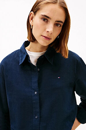 Kadın Corduroy Relaxed Fit Fitilli Kadife Gömlek - Lacivert | 40