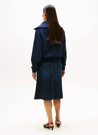 Tommy Hilfiger Fermuarlı Yaka Baskılı Mavi Kadın Sweatshırt WW0WW46632C1G