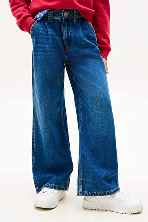 Kız Çocuk Pile Detaylı Geniş Paça Jean Pantolon – Mavi | 8 Yaş