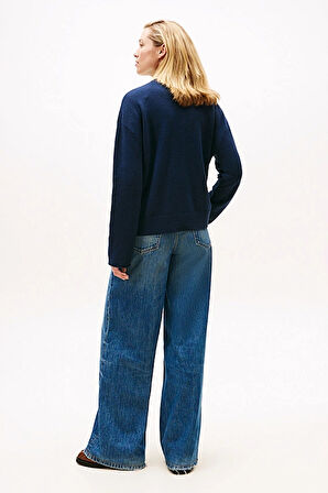 Kadın Soft Wool Relaxed Fit Düşük Omuz Kazak - Lacivert | XS