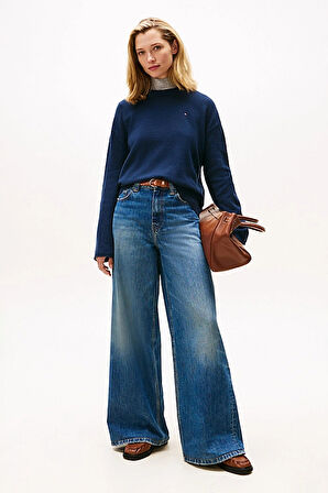 Kadın Soft Wool Relaxed Fit Düşük Omuz Kazak - Lacivert | S