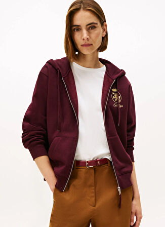 Tommy Hilfiger Kapüşon Yaka Baskılı Kırmızı Kadın Sweatshırt WW0WW46126XIH