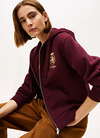 Tommy Hilfiger Kapüşon Yaka Baskılı Kırmızı Kadın Sweatshırt WW0WW46126XIH