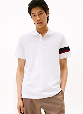 Tommy Hilfiger Beyaz Erkek Polo T-Shirt MW0MW41354YBR_RWB SLEEVE TAPE REG P