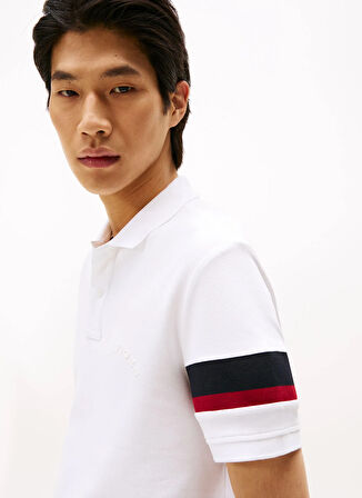 Tommy Hilfiger Beyaz Erkek Polo T-Shirt MW0MW41354YBR_RWB SLEEVE TAPE REG P
