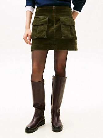 Tommy Hilfiger Kadın Cepli  Kadife Mini  Yeşil Etek