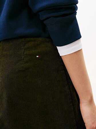 Tommy Hilfiger Kadın Cepli  Kadife Mini  Yeşil Etek
