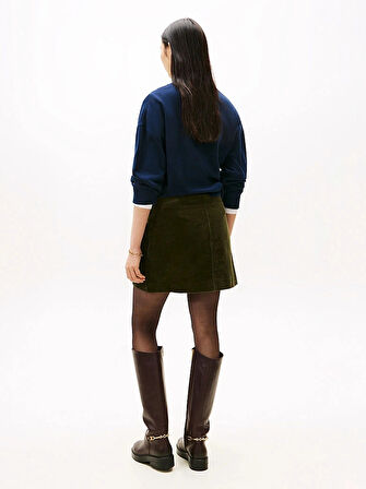 Tommy Hilfiger Kadın Cepli  Kadife Mini  Yeşil Etek