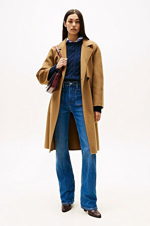 Kadın Bootcut Fit Yüksek Bel Düğmeli Yama Cepli Jean Pantolon - Mavi | 30/30