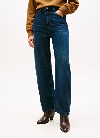 Tommy Hilfiger Yüksek Bel Geniş Paça Standart Koyu Mavi Kadın Denim Pantolon WW0WW467711BK