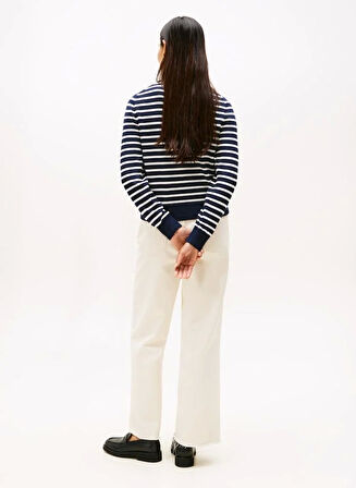 Tommy Hilfiger Pamuklu Penye Grafik Baskılı Bisiklet Yaka Uzun Kollu Kadın Mavi Kazak WW0WW473040BI