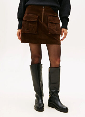 Tommy Hilfiger Yüksek Bel Kahve Kadın Düz Kısa Etek WW0WW46649GV0